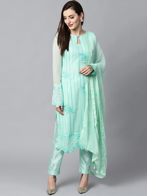 floral embroidered unstitched straight pant suit - 15354693 - Very Small Image - 1