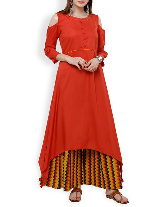 asymmetric cold sleeves kurta - 15354894 - Very Small Image - 1