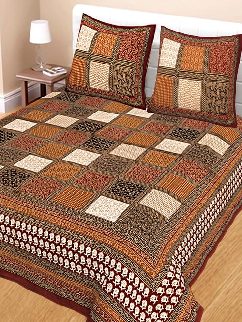 cotton double bedsheet with 2 pillow covers - 15355236 - Very Small Image - 1