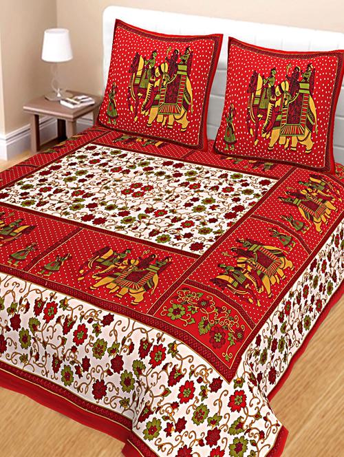 cotton double bedsheet with 2 pillow covers - 15355240 - Very Small Image - 1