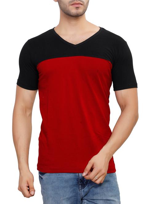 red cotton color block t-shirt - 15355427 - Very Small Image - 1
