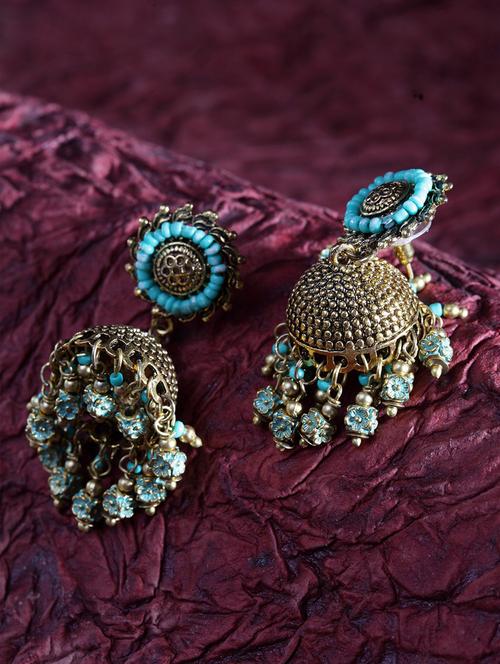 blue gold tone beaded earrings - 15355452 - Very Small Image - 1