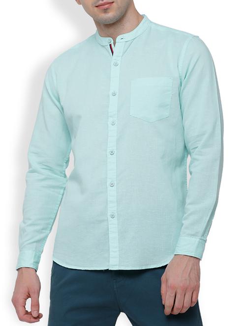 light blue cotton linen casual shirt - 15355649 - Very Small Image - 1