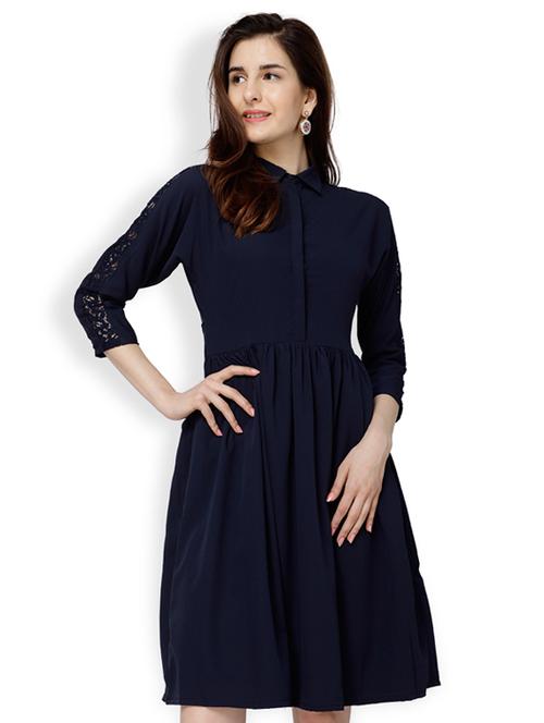 lace detail sleeved dress - 15356179 - Very Small Image - 1