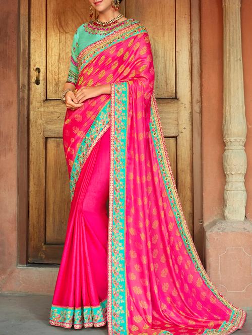 floral jacquard half & half saree with blouse - 15358326 - Very Small Image - 1
