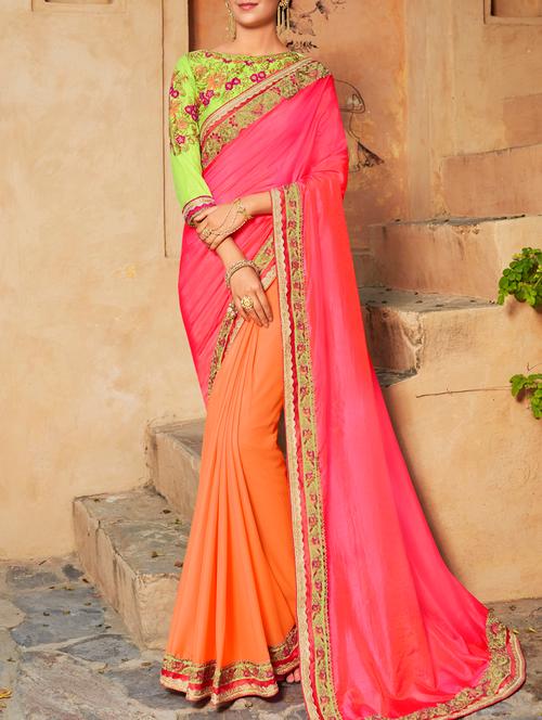 lace border half & half saree with blouse - 15358330 - Very Small Image - 1
