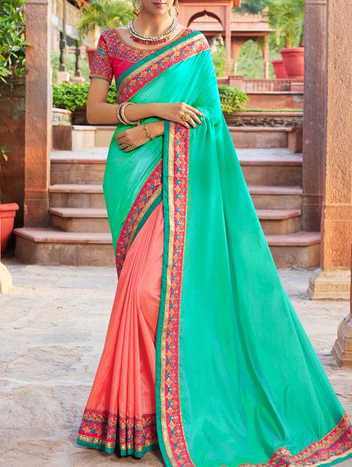 lace border half & half saree with blouse - 15358332 - Very Small Image - 1