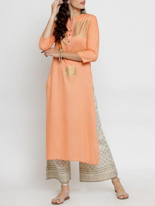 foil print kurta & palazzo set - 15359796 - Very Small Image - 1