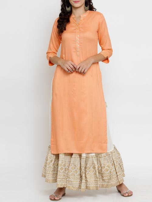 gota work detail kurta with foil printed skirt set - 15359801 - Very Small Image - 1