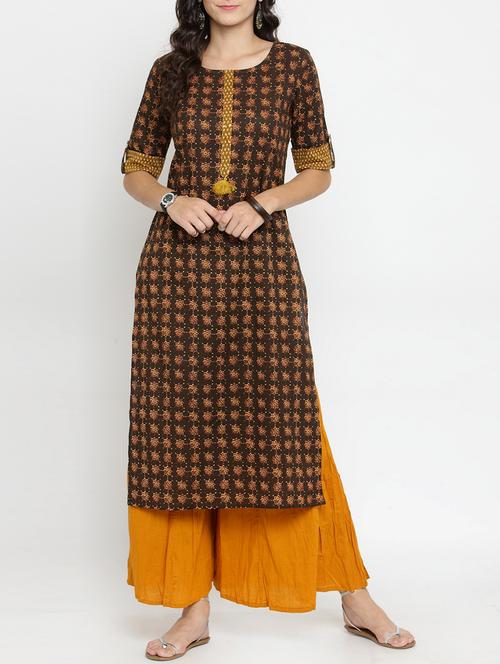 multi printed straight kurta with wrinkled palazzo - 15359807 - Very Small Image - 1