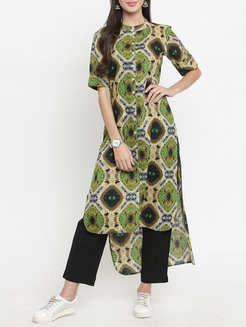high-low printed kurta & pant set - 15359835 - Very Small Image - 1