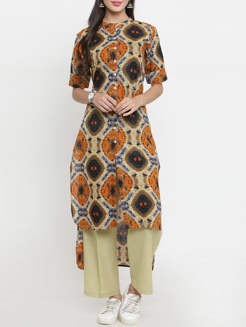 multi print high-low kurta pant set - 15359839 - Very Small Image - 1