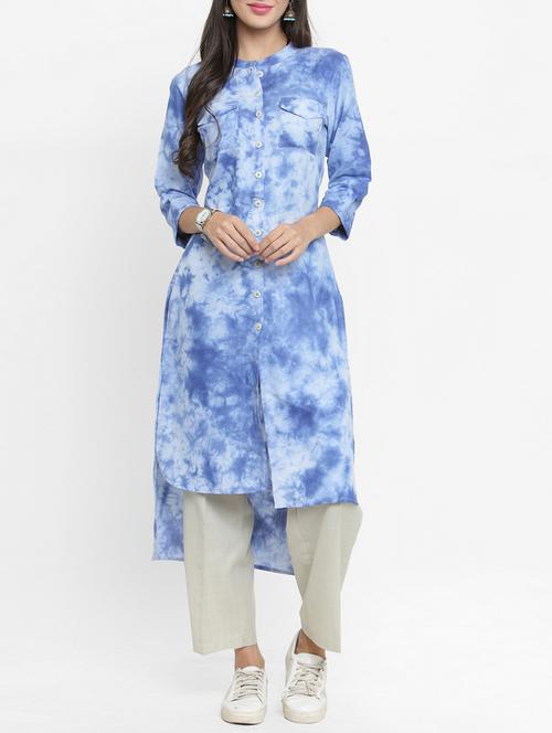 abstract print kurta & pant set - 15359843 - Very Small Image - 1