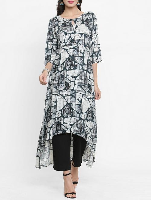 printed asymmetric kurta & pant set - 15359846 - Very Small Image - 1