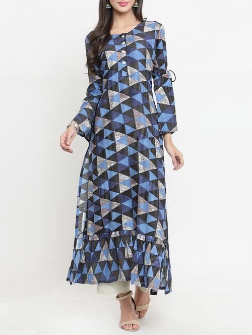 ruffle hemline kurta & pant set - 15359854 - Very Small Image - 1