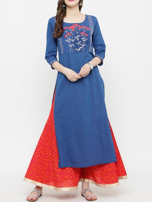 embroidered kurta palazzo set - 15359893 - Very Small Image - 1