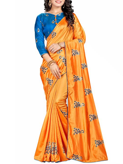 peacock embroidered saree with tassels with blouse - 15360763 - Very Small Image - 1