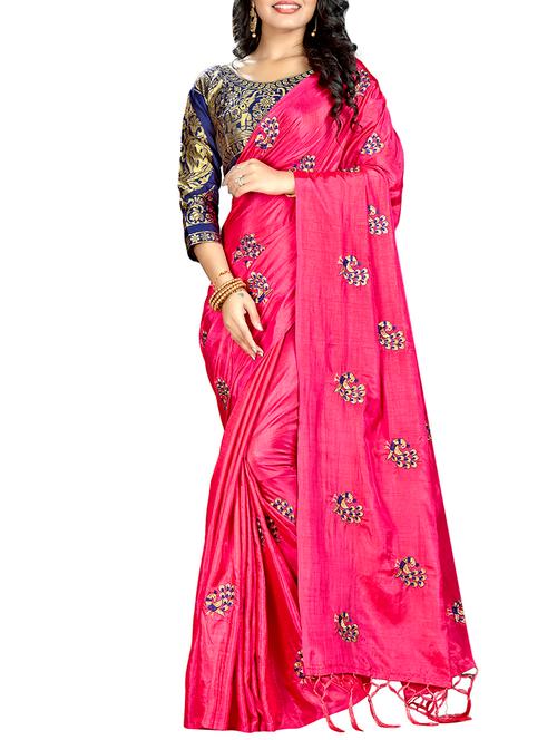 peacock embroidered saree with tassels with blouse - 15360769 - Very Small Image - 1