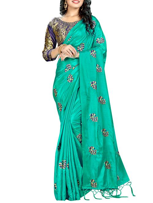peacock embroidered saree with tassels with blouse - 15360770 - Very Small Image - 1