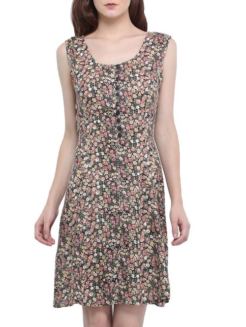 button detail floral a-line dress - 15360779 - Very Small Image - 1