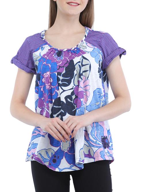 striped sleeved printed top - 15360812 - Very Small Image - 1