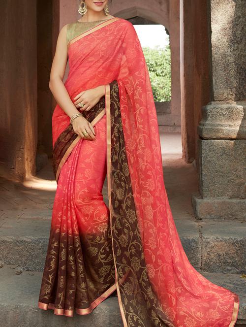 contrast bordered printed saree with blouse - 15360884 - Very Small Image - 1