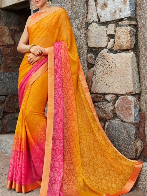 contrast bordered printed saree with blouse - 15360885 - Very Small Image - 1