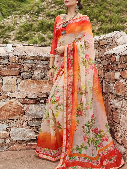 floral printed saree - 15360906 - Very Small Image - 1