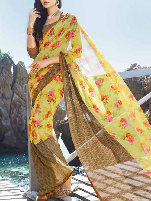 floral printed saree with blouse - 15360921 - Very Small Image - 1