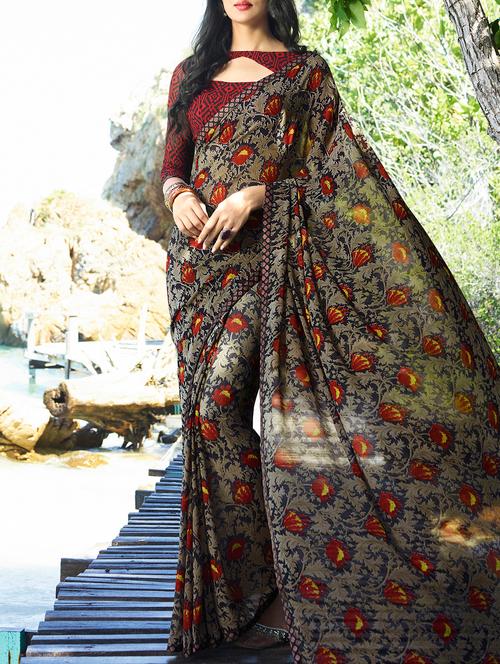 ditsy floral printed saree with blouse - 15360924 - Very Small Image - 1