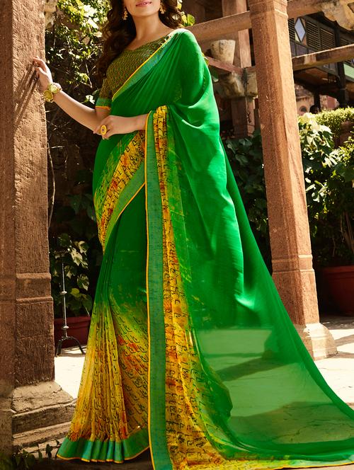 contrast bordered saree with blouse - 15360931 - Very Small Image - 1