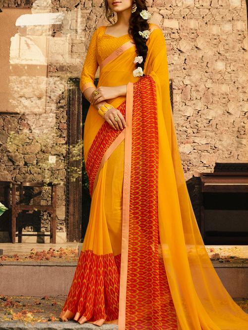 contrast bordered saree with blouse - 15360939 - Very Small Image - 1