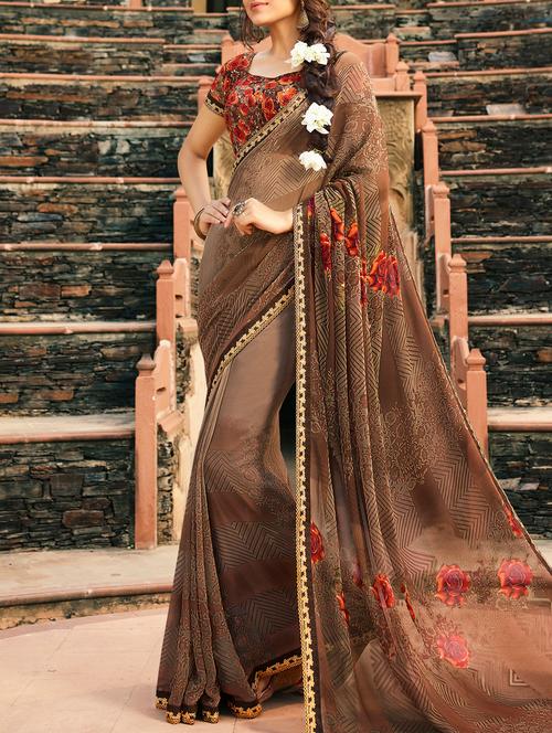 floral printed saree with blouse - 15360941 - Very Small Image - 1