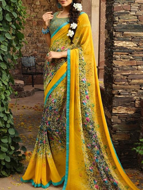 ditsy floral printed saree with blouse - 15360944 - Very Small Image - 1