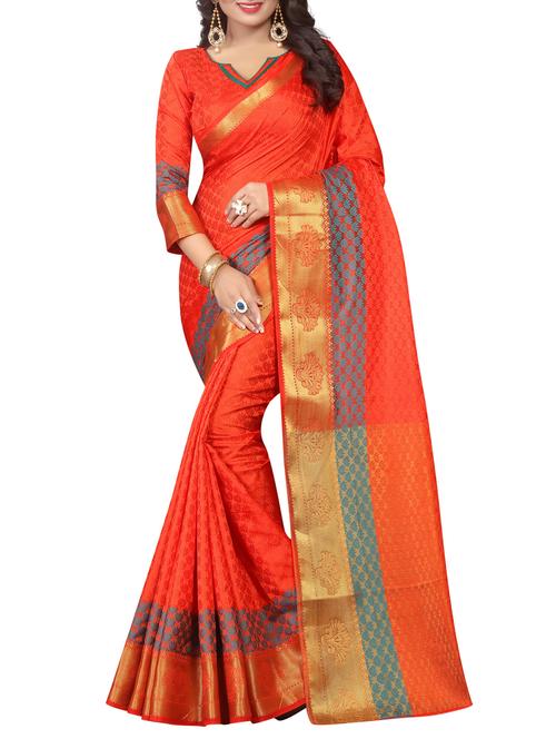 jacquard work red saree with blouse - 15362089 - Very Small Image - 1
