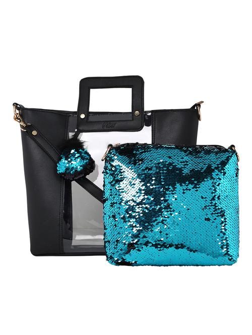black leatherette (pu) handbag and sling bag combo - 15362608 - Very Small Image - 1
