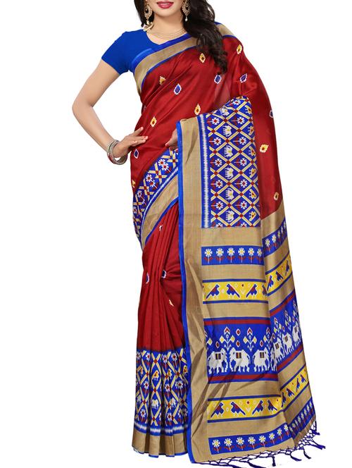 delicate golden border printed saree with blouse - 15362730 - Very Small Image - 1