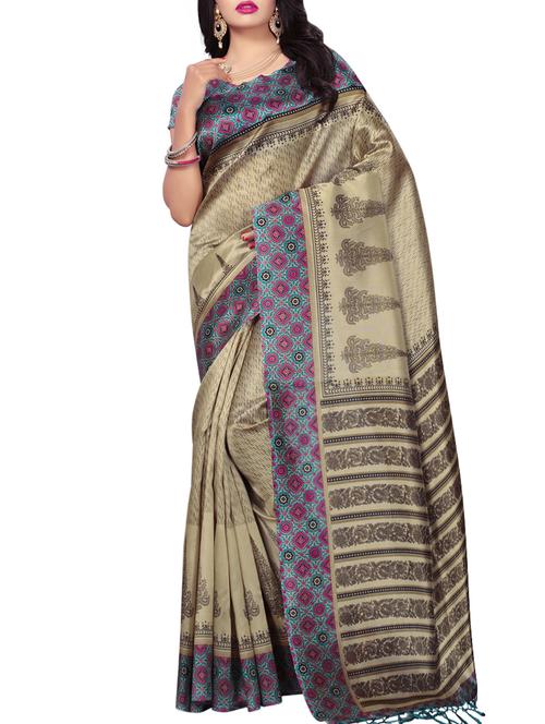 contrast bordered printed saree with blouse - 15362733 - Very Small Image - 1