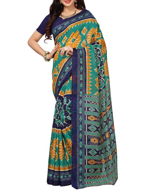 contrast bordered printed saree with blouse - 15362754 - Very Small Image - 1