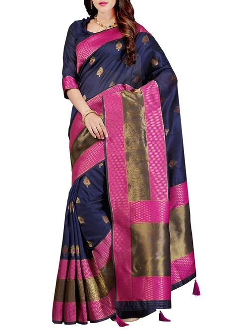 contrast bordered woven saree with blouse - 15363684 - Very Small Image - 1