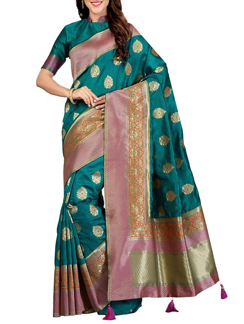 delicate golden border banarasi saree with blouse - 15363690 - Very Small Image - 1