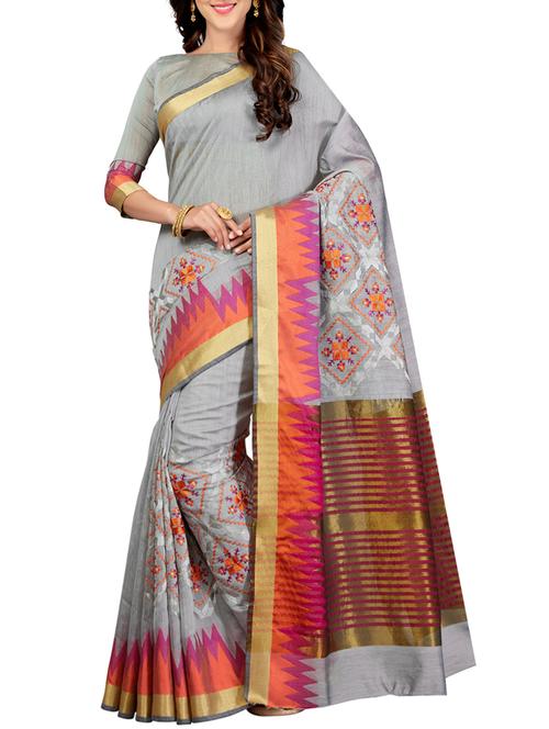 temple bordered embroidered saree with blouse - 15363694 - Very Small Image - 1