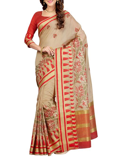 delicate golden border embroidered saree with blouse - 15363696 - Very Small Image - 1