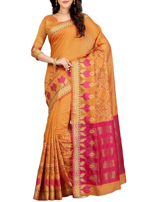 delicate golden border embroidered saree with blouse - 15363698 - Very Small Image - 1
