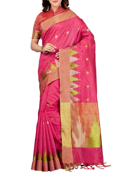 temple bordered woven saree with blouse - 15363707 - Very Small Image - 1