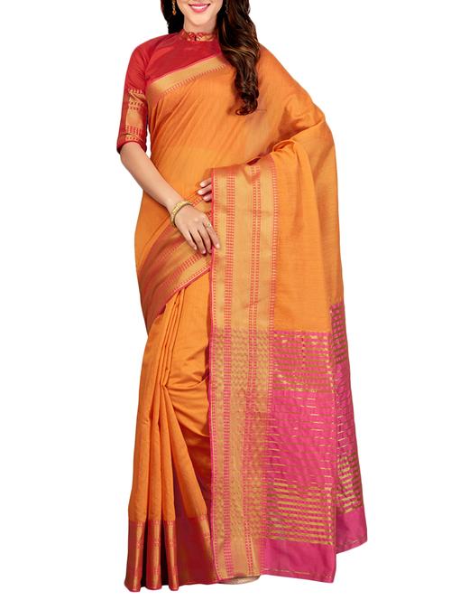 delicate golden border saree with blouse - 15363714 - Very Small Image - 1