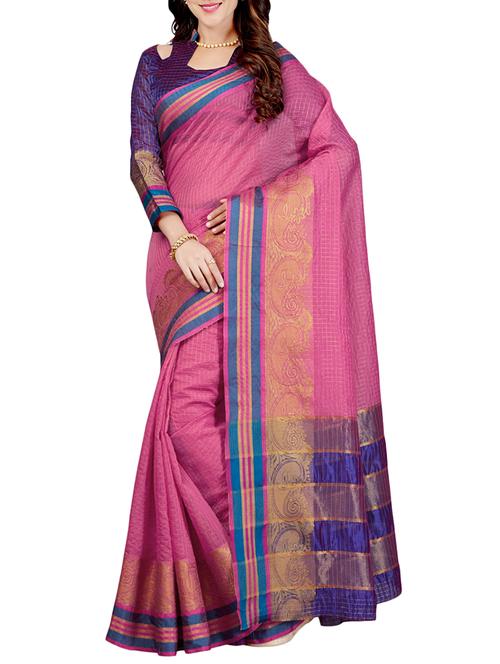 contrast bordered woven saree with blouse - 15363719 - Very Small Image - 1