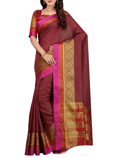 contrast bordered woven saree with blouse - 15363721 - Very Small Image - 1