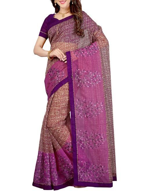 embroidered bordered kota doria saree with blouse - 15363733 - Very Small Image - 1