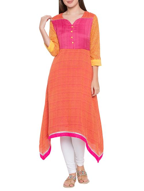 asymmetric color block kurta - 15364378 - Very Small Image - 1